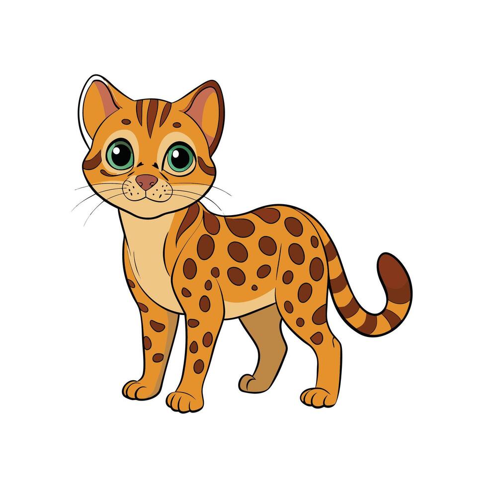 Cartoon Spotted Cat Standing Portrait Illustration Isolated on White vector