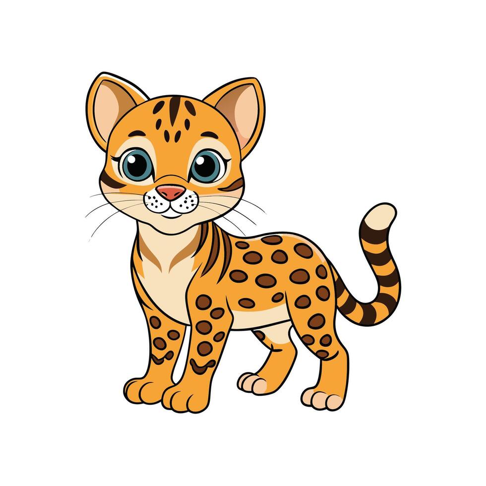 Cute cartoon jaguar cub standing on white background illustration vector