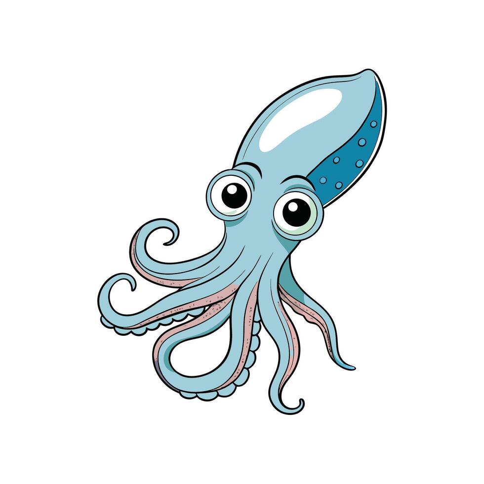 Cartoon octopus with large eyes and curling tentacles illustration vector