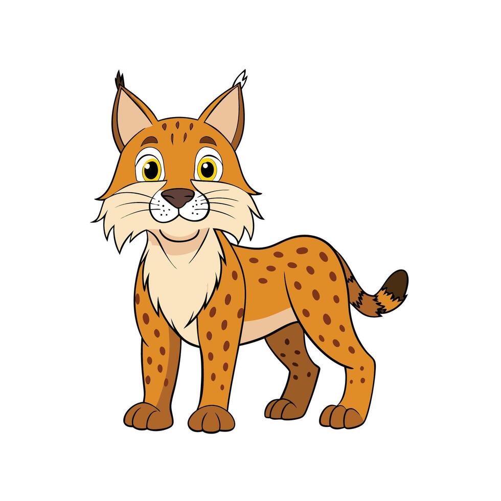 Cartoon lynx character stands cheerfully with a big smile vector