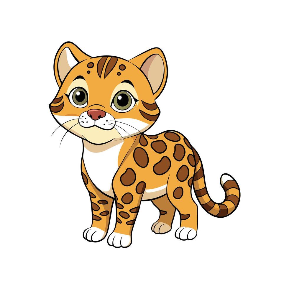Cute cartoon margay cub standing isolated on a white background vector