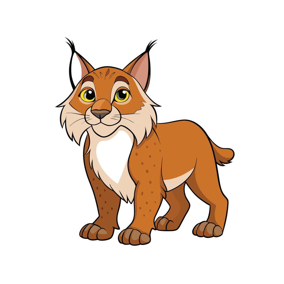 Cartoon Lynx Standing Isolated On White Background Stock Image vector