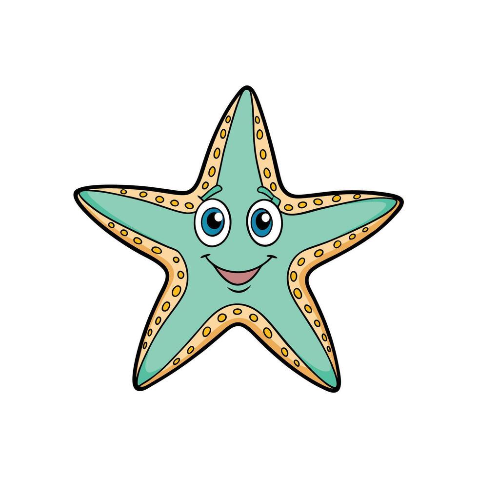 Cute cartoon starfish character with happy expression on white vector