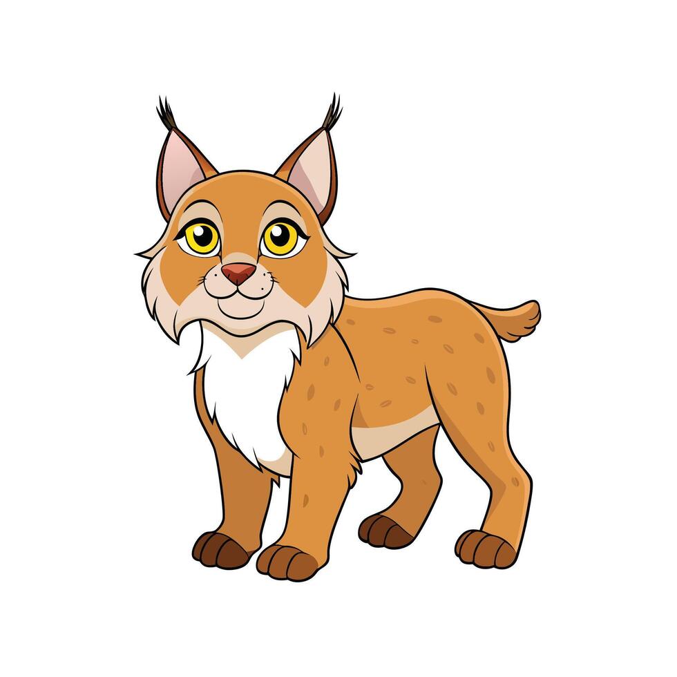 Cartoon bobcat illustration standing confidently with a cheerful expression vector