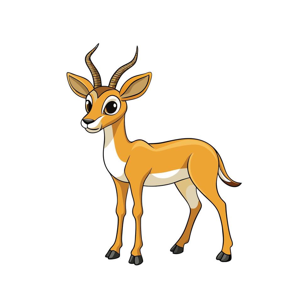 Cartoon illustration of a standing antelope with detailed outlines vector