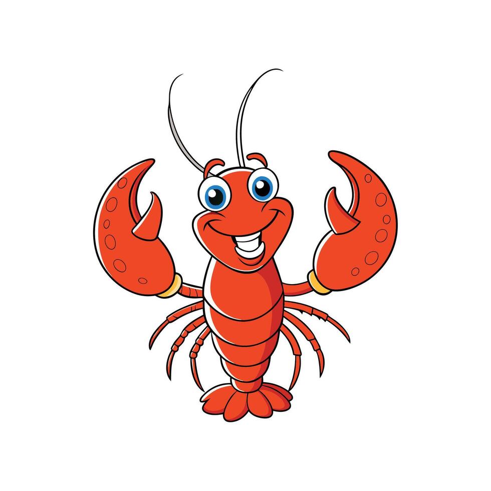 Cheerful cartoon lobster with bright colors on white background vector