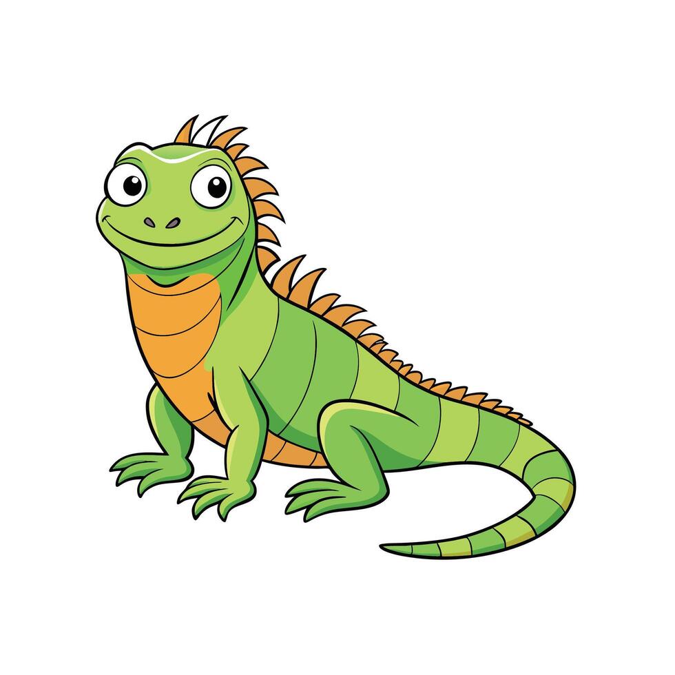 Cartoon Iguana Isolated on White Background Happy Character Illustration vector