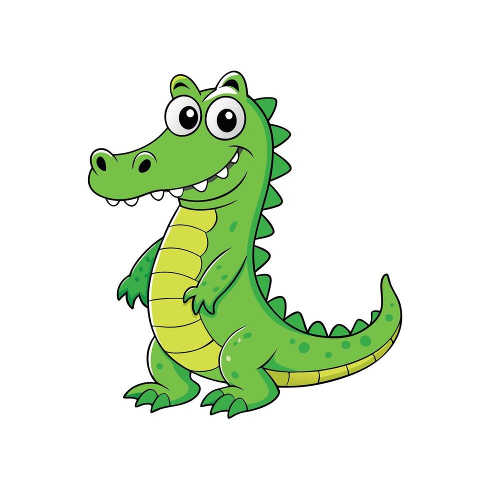 Cartoon green alligator character standing upright and smiling broadly vector