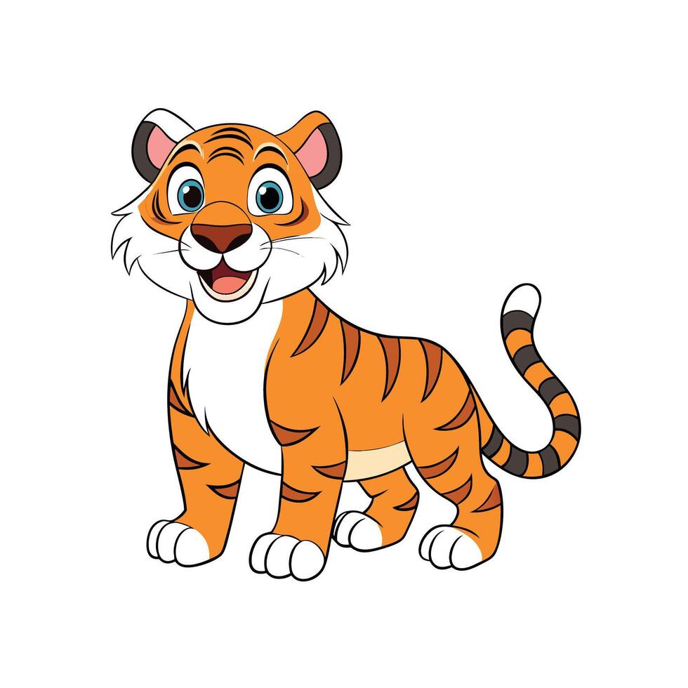 Friendly cartoon tiger standing and smiling isolated on white vector