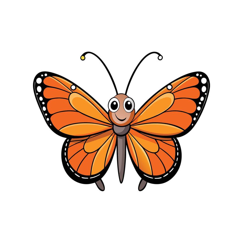 Cartoon butterfly illustration with cute smile and open wings vector