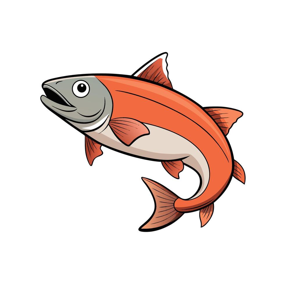 Cartoon illustration of a vibrant jumping salmon on white vector
