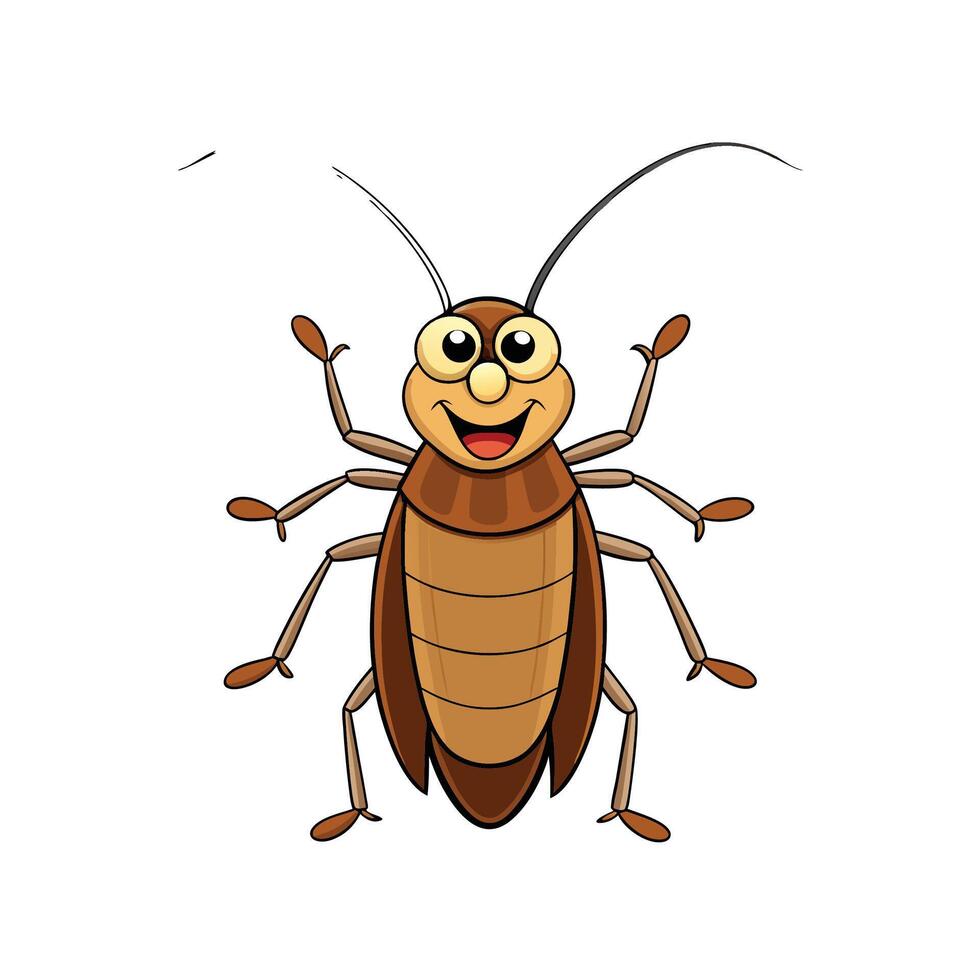 Cartoon cockroach illustration with cheerful expression on a white background vector