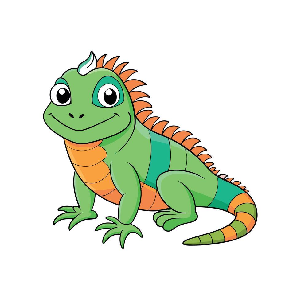 Cute cartoon iguana with friendly expression isolated on white vector