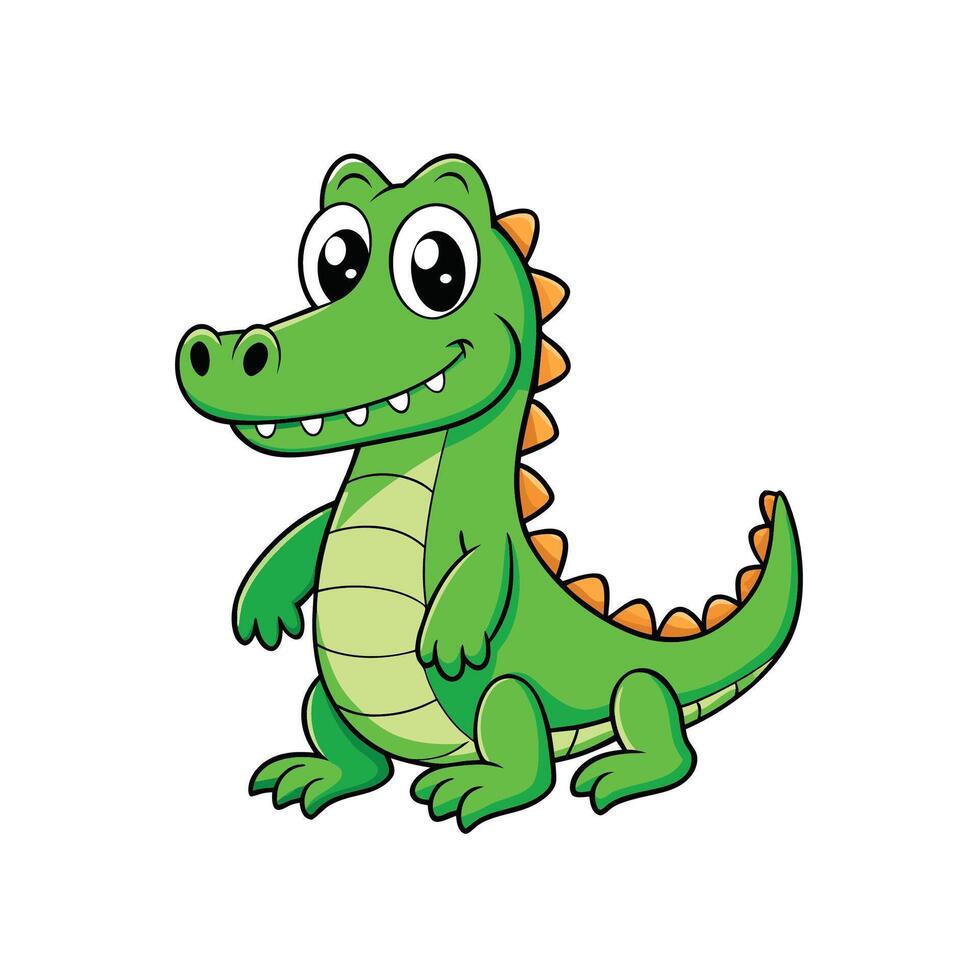 A cute cartoon style green crocodile standing and smiling. Isolated on white backdrop. vector