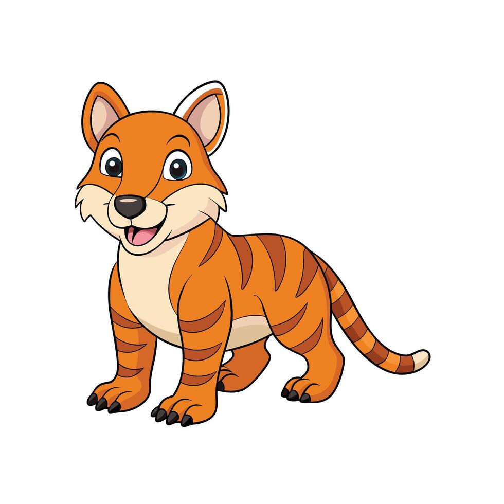 Cheerful Cartoon Tiger Walking and Smiling on White Background vector