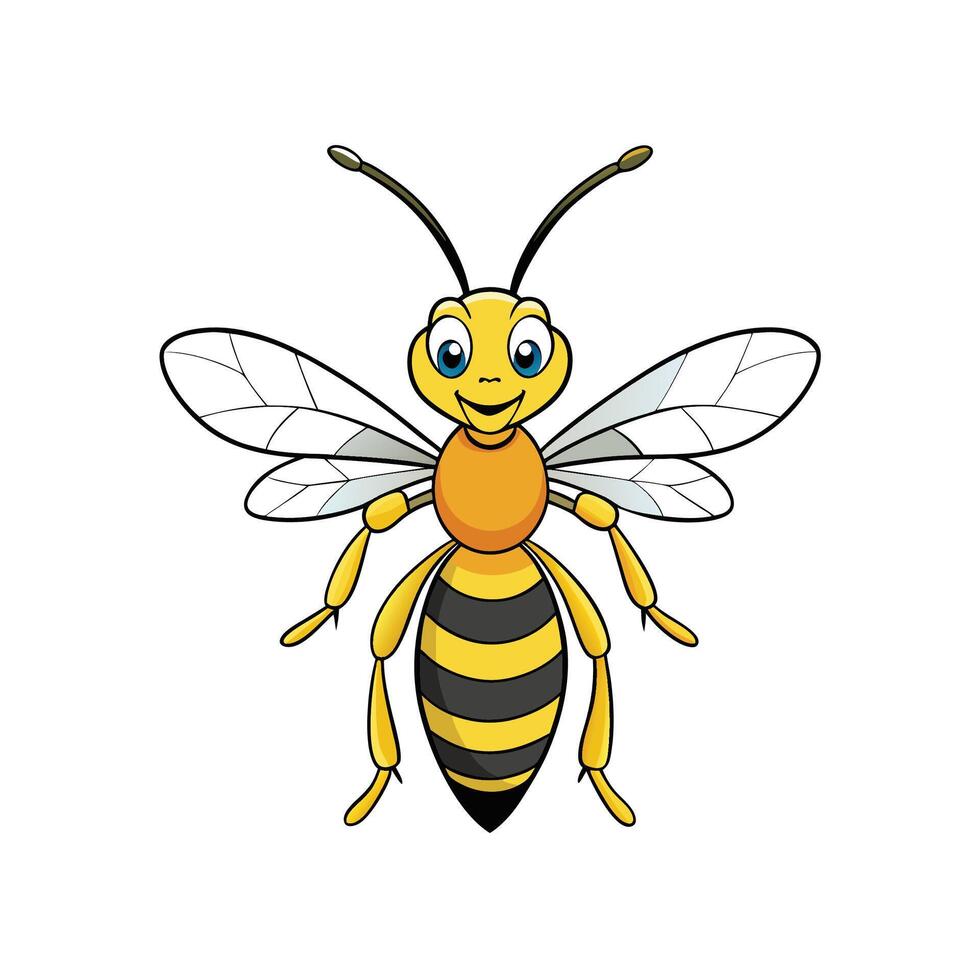 Cheerful cartoon bee illustration on isolated white background vector