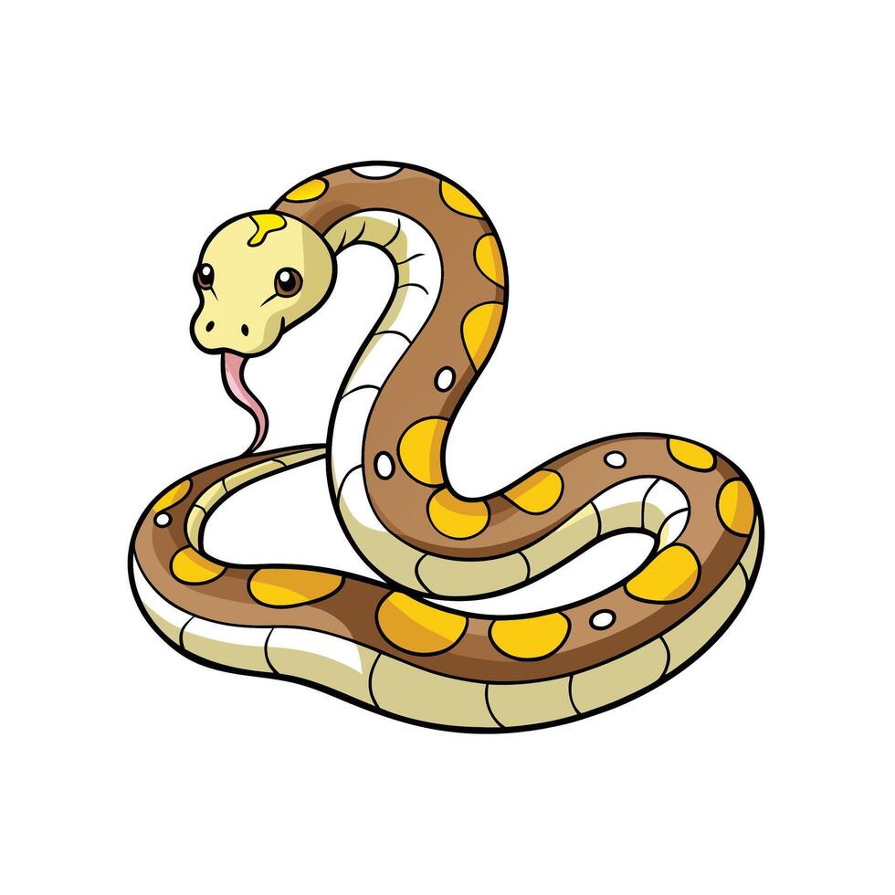Cartoon brown and yellow spotted snake coiled on white background vector
