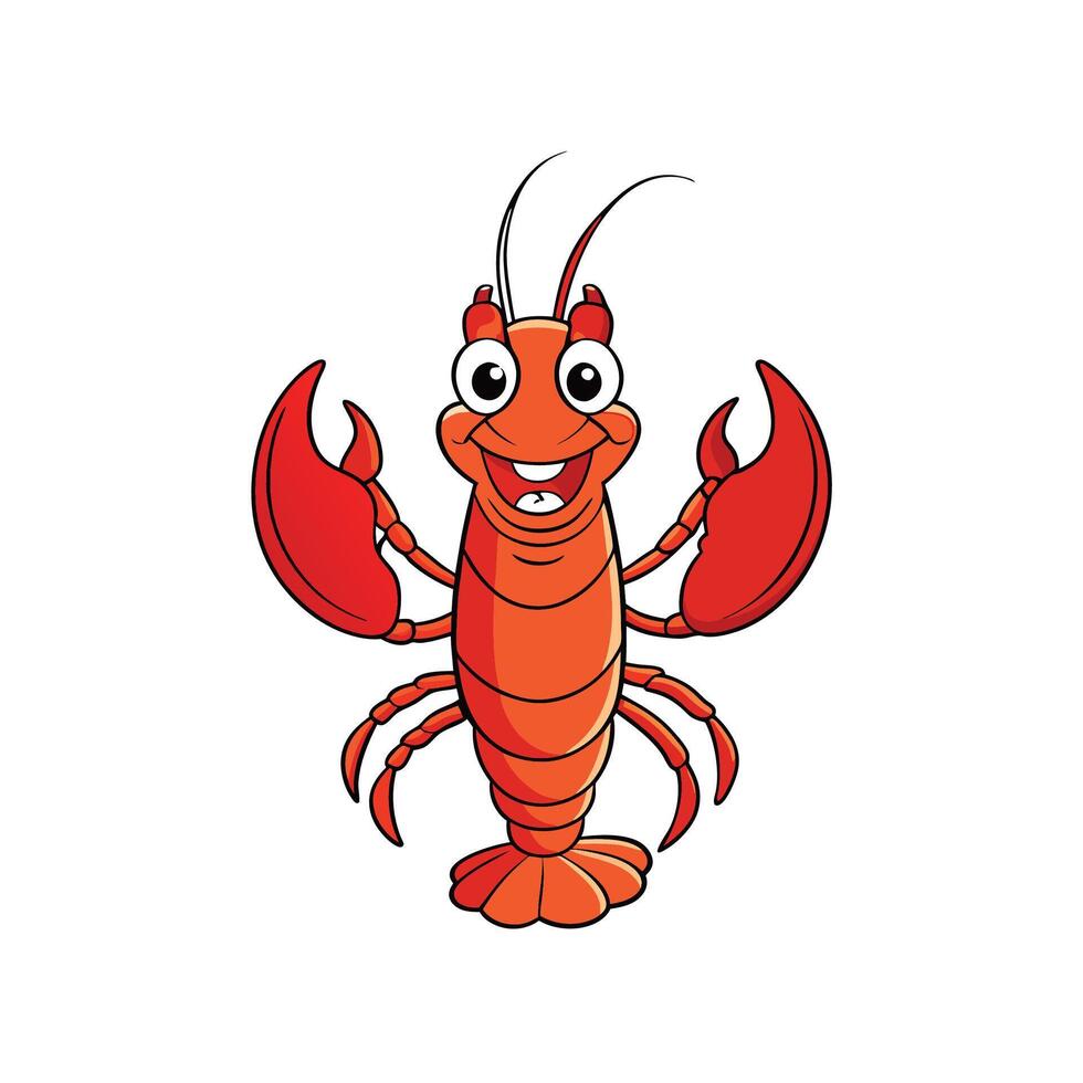Happy Cartoon Lobster Character Isolated on White Background vector