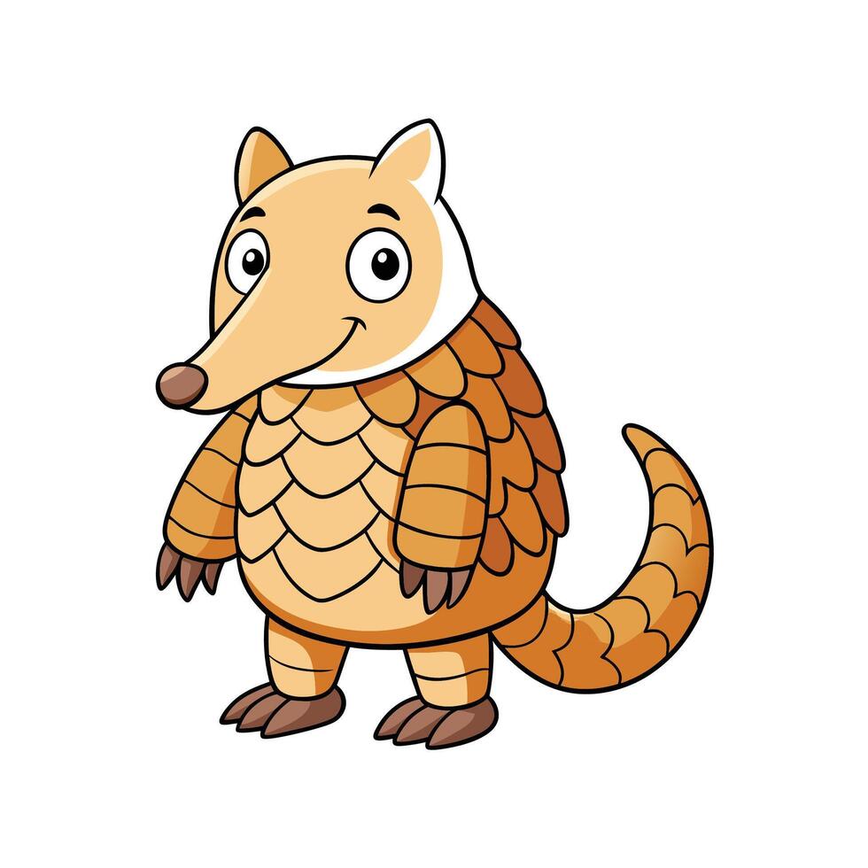 Cartoon pangolin illustration smiling on isolated white background vector