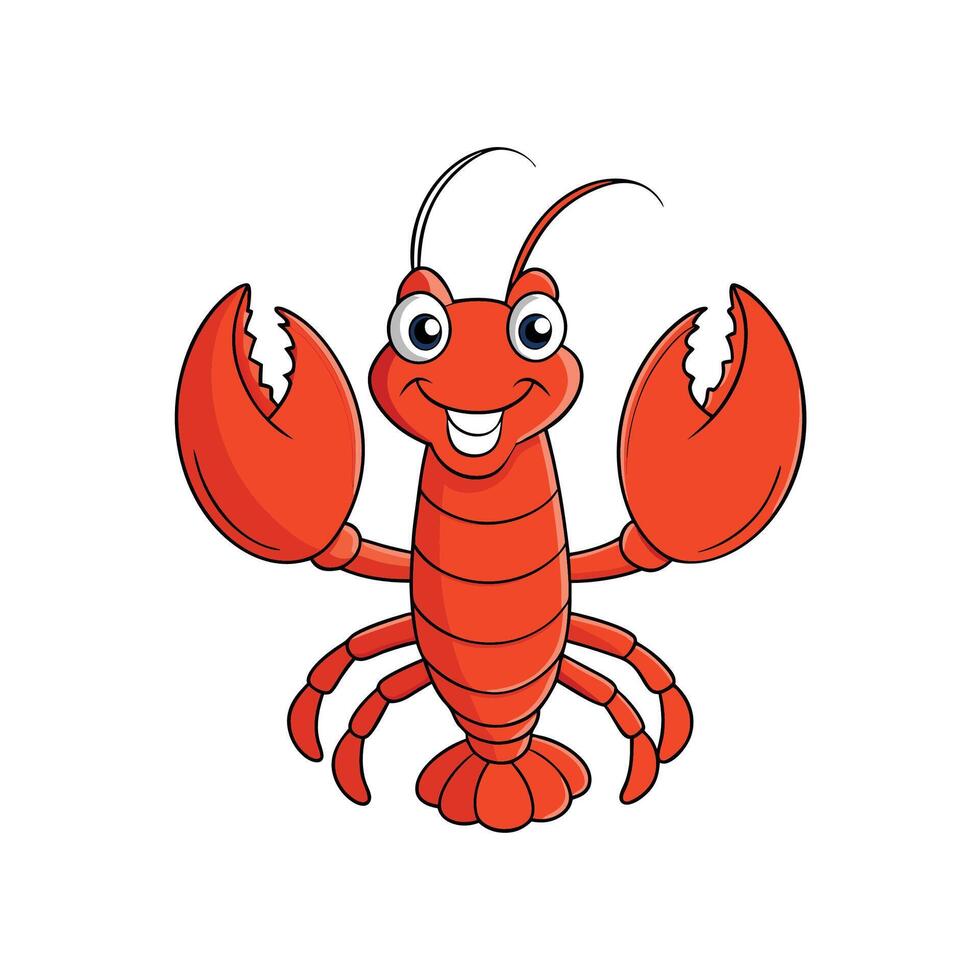 Happy cartoon lobster with big claws and smile vector