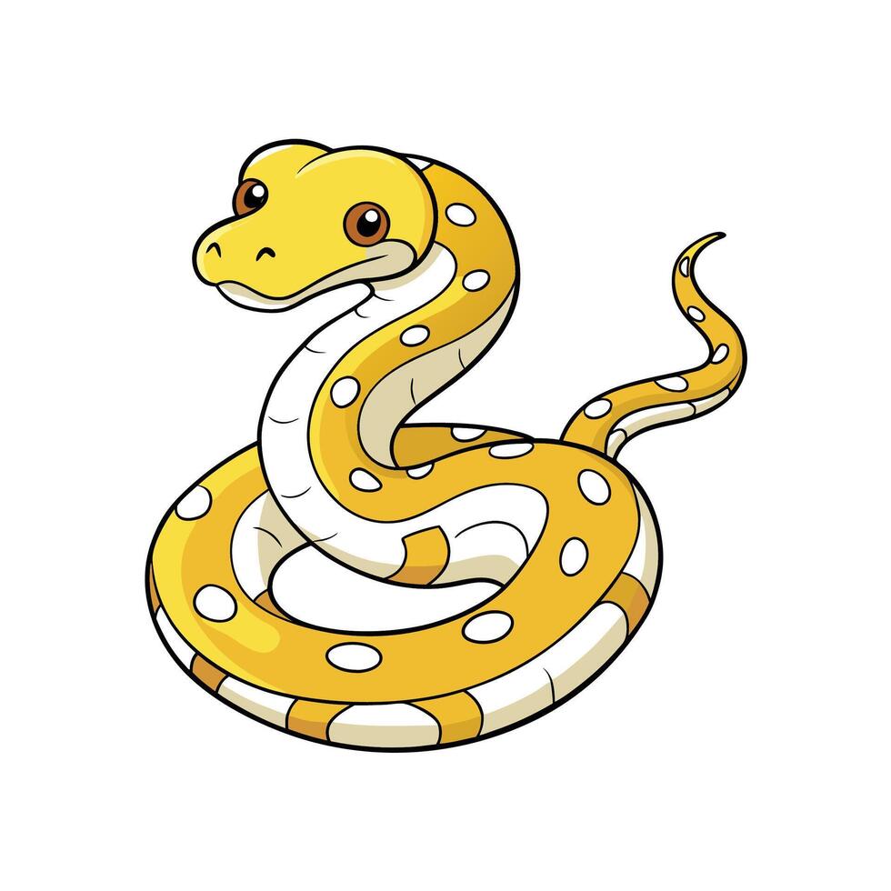 Cartoon yellow snake illustration with white spots coiled up vector