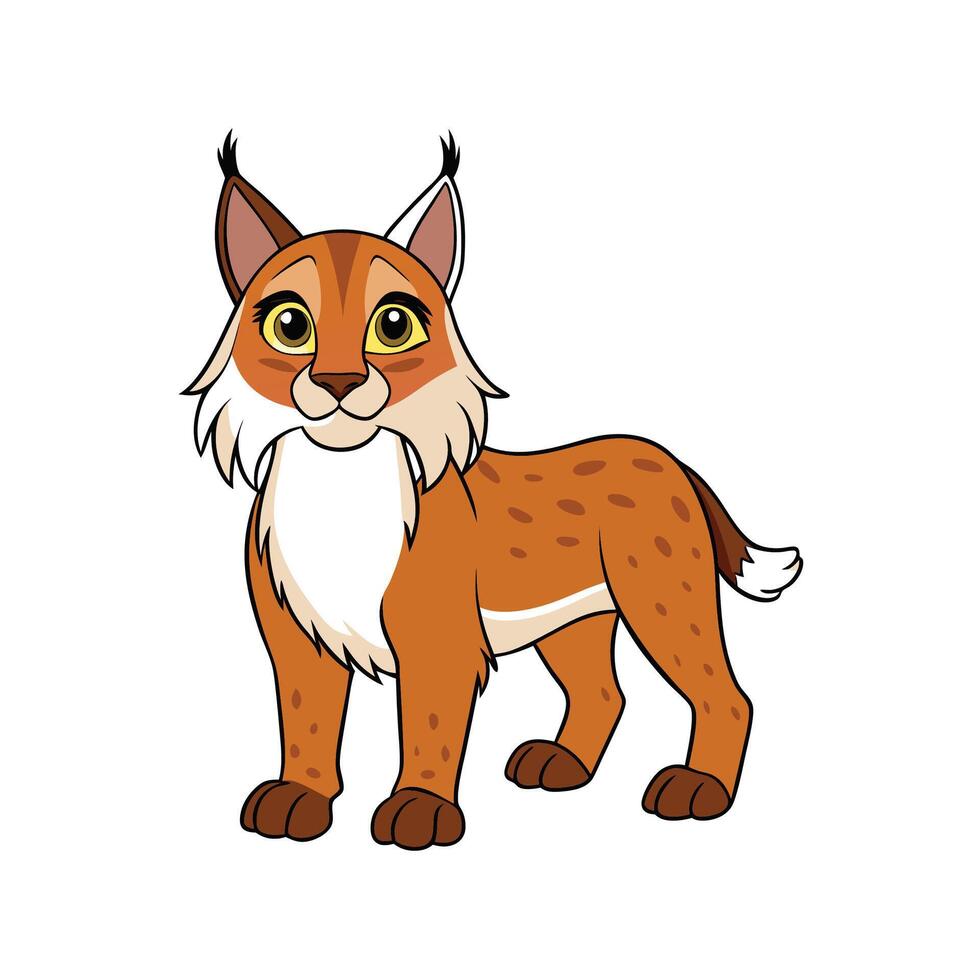 Cartoon lynx standing with bright eyes and fluffy fur vector