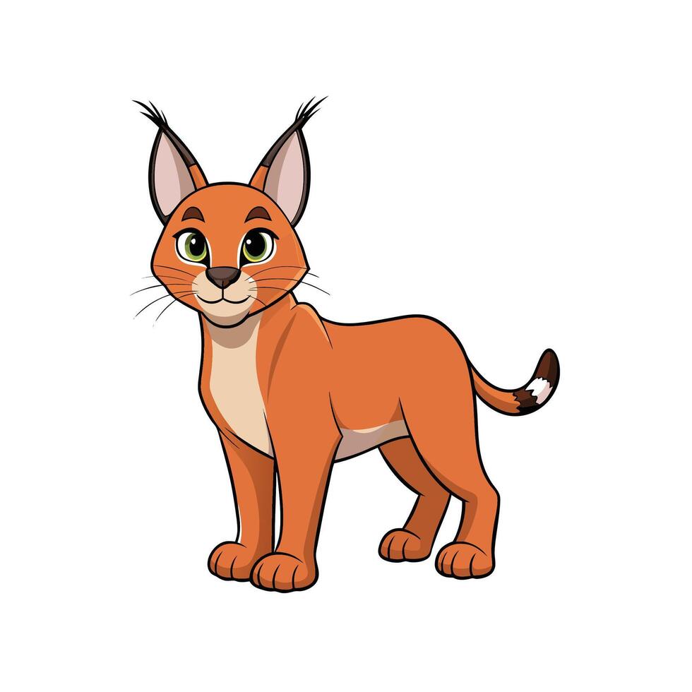 Cartoon caracal standing upright looking happy with friendly smile vector