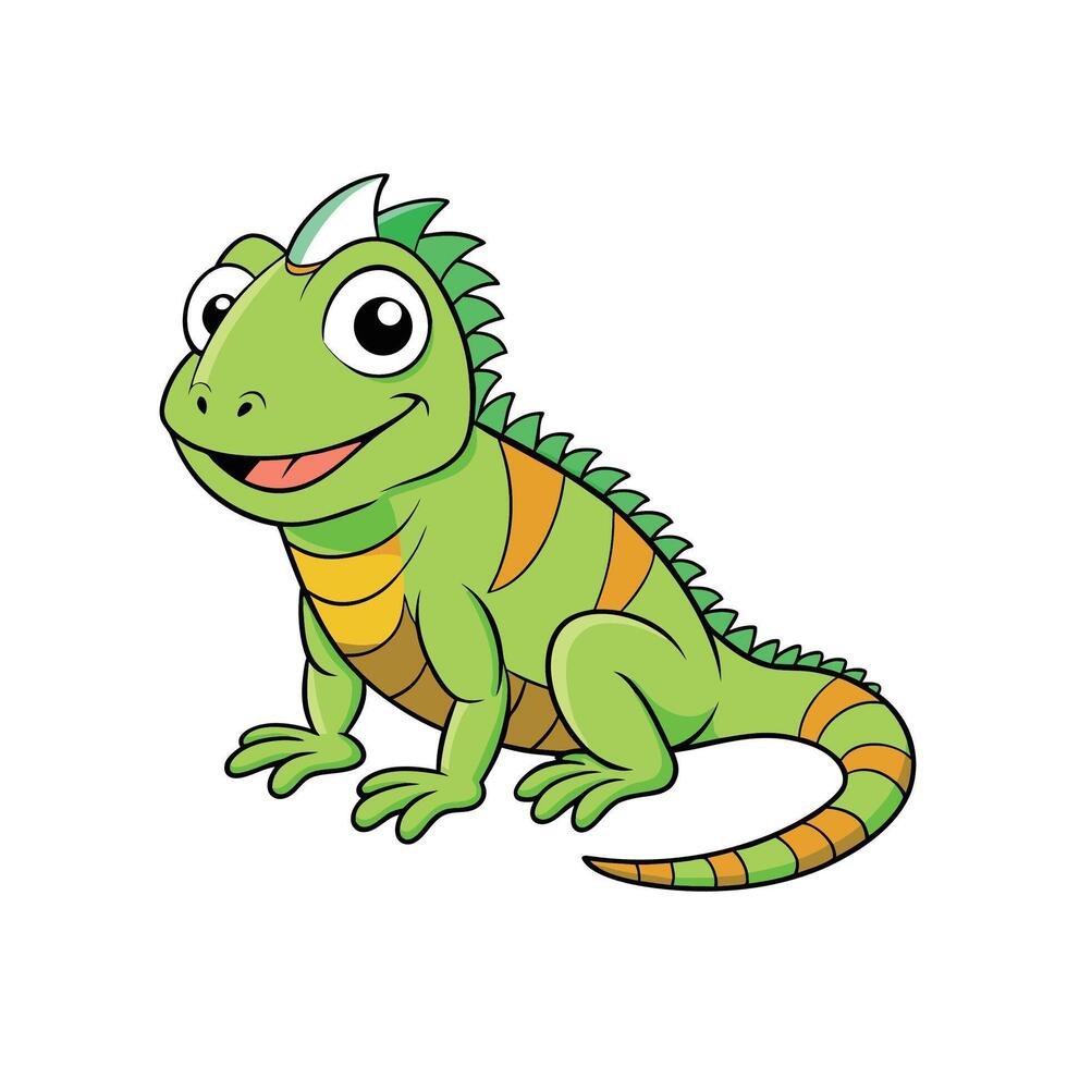 Cartoon iguana character illustration, friendly, colorful, isolated on white vector