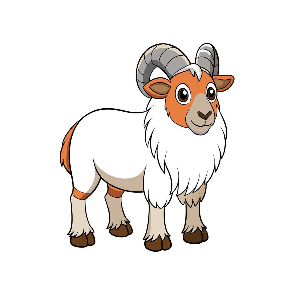 Cartoon ram with large curving horns and fluffy wool vector
