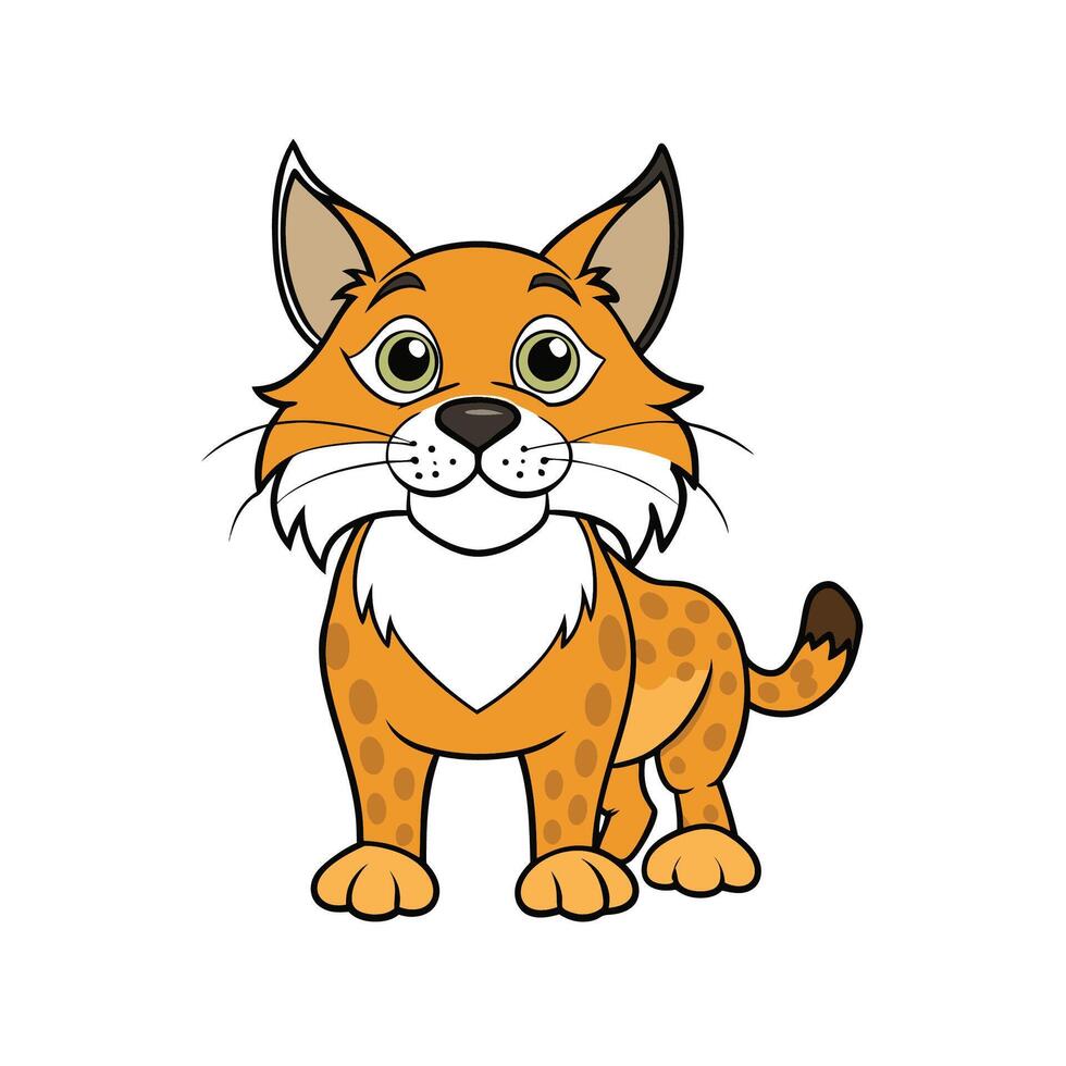 Cute Cartoon Bobcat Illustration with Orange Fur and Spots vector