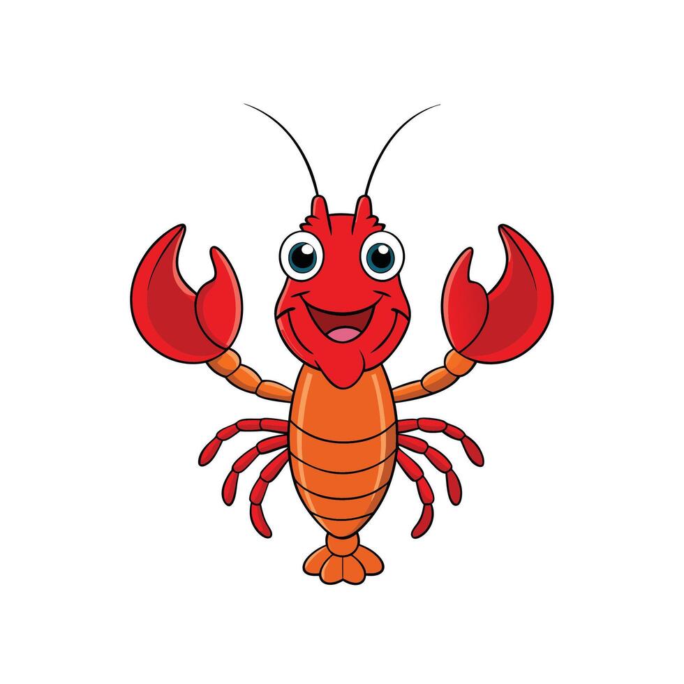 Cartoon lobster illustration with a happy expression on white vector