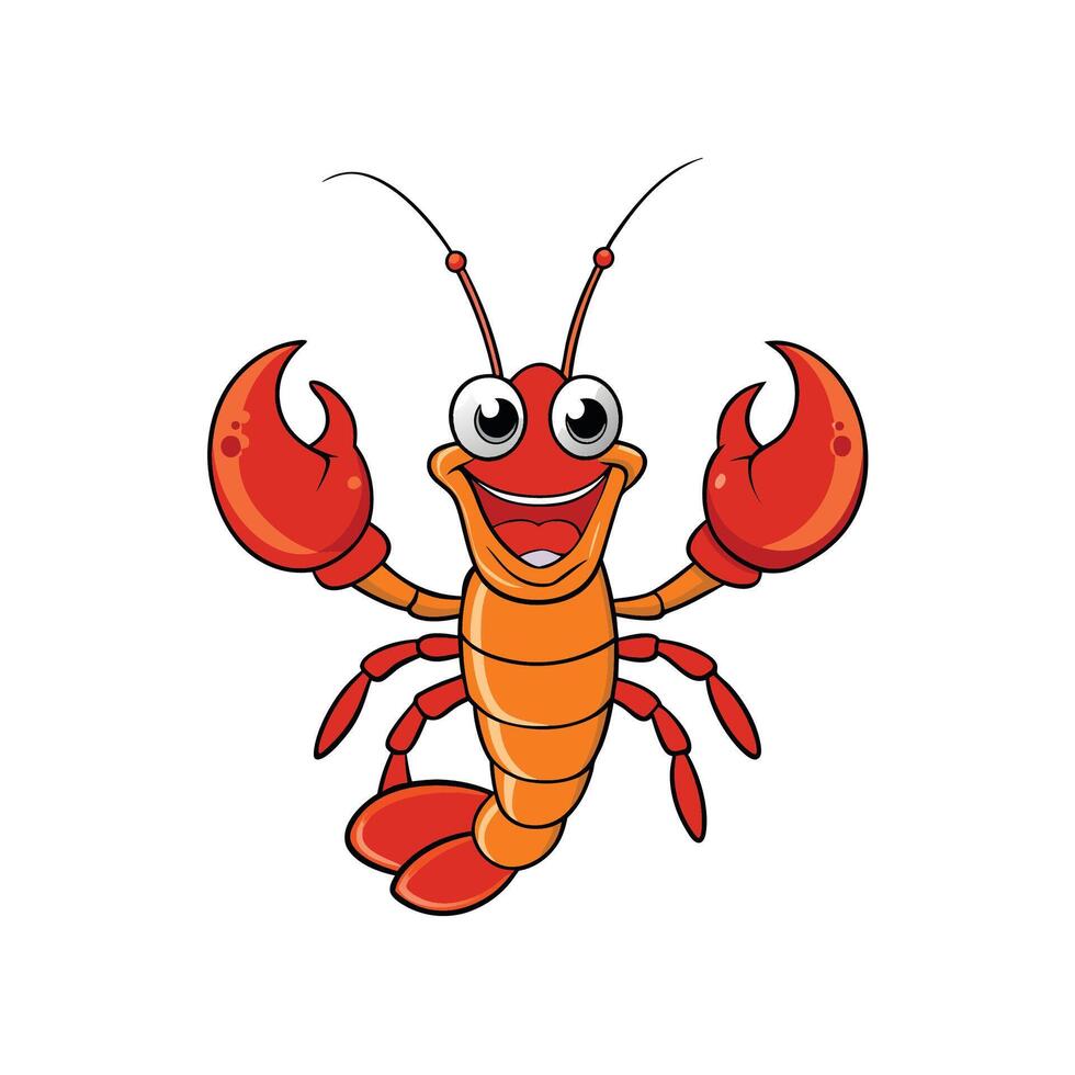 Happy cartoon lobster with large claws and big eyes vector