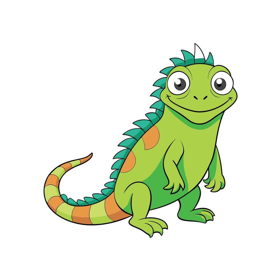Cartoon Iguana Illustration Standing Smiling With Large Eyes vector