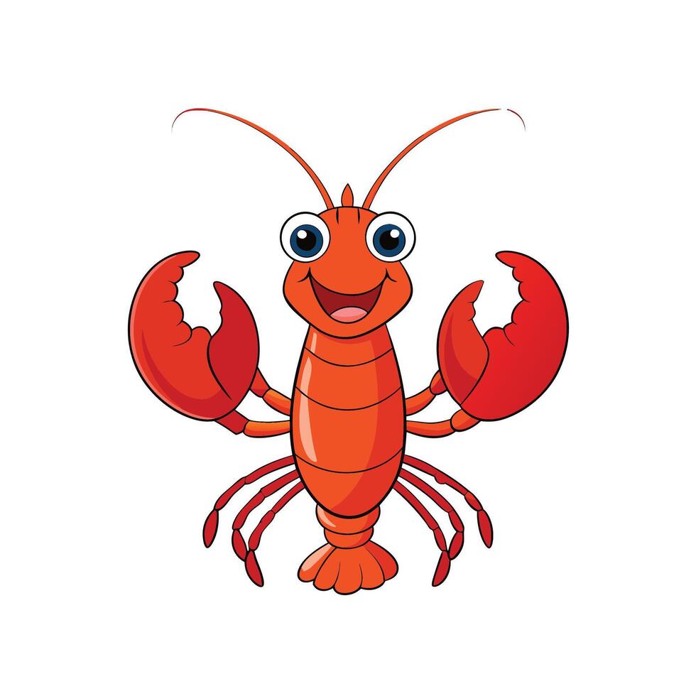 Cheerful red cartoon lobster with big claws illustration vector