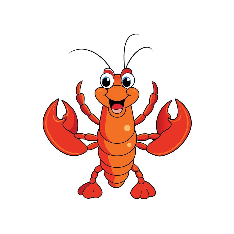 Cartoon lobster cheerfully raising claws on plain white background vector