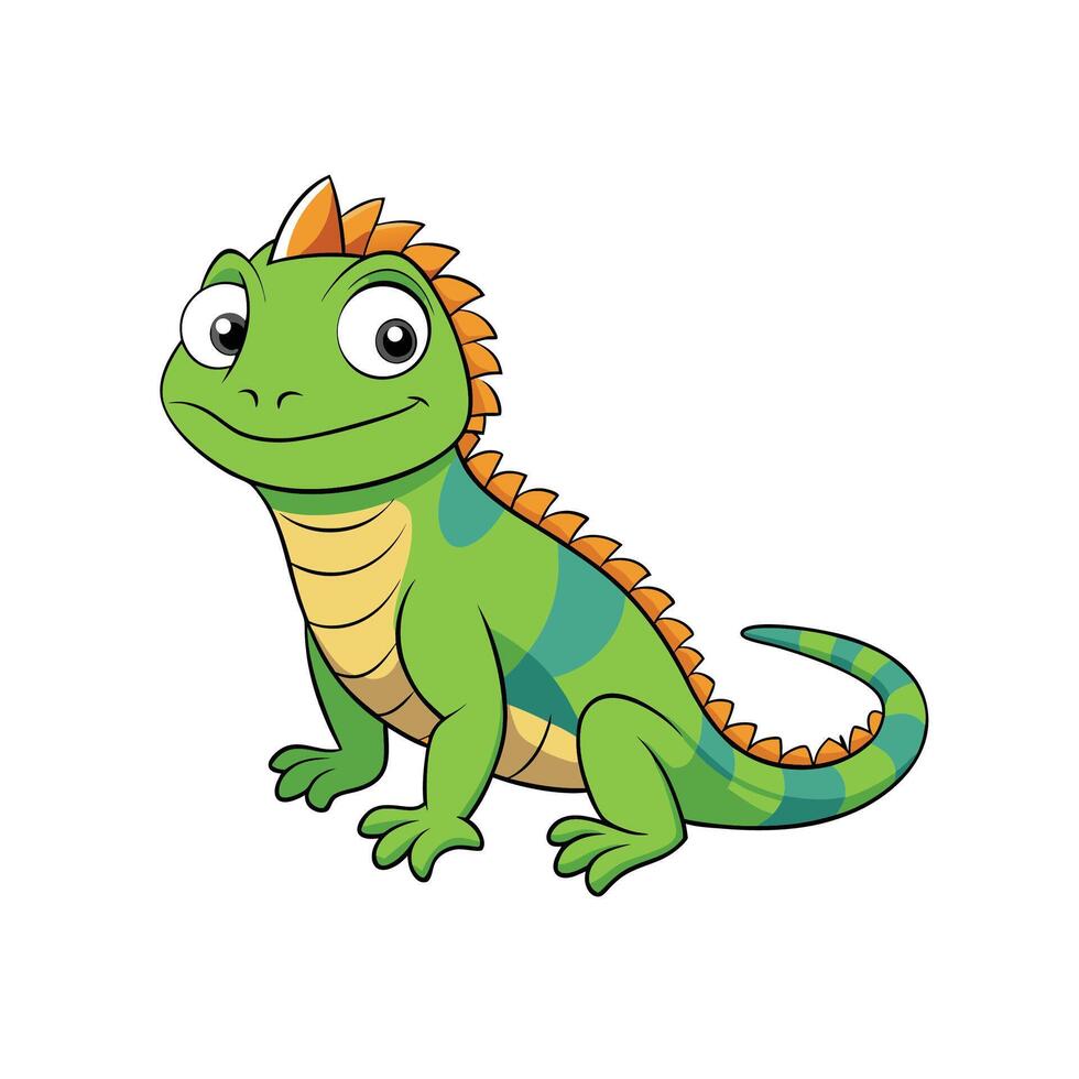 Happy Cartoon Iguana Posing with a Smile Isolated on White vector