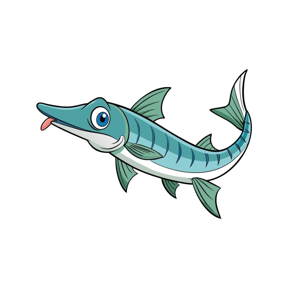 Cartoon Barracuda Fish Illustration Swimming on a White Background vector