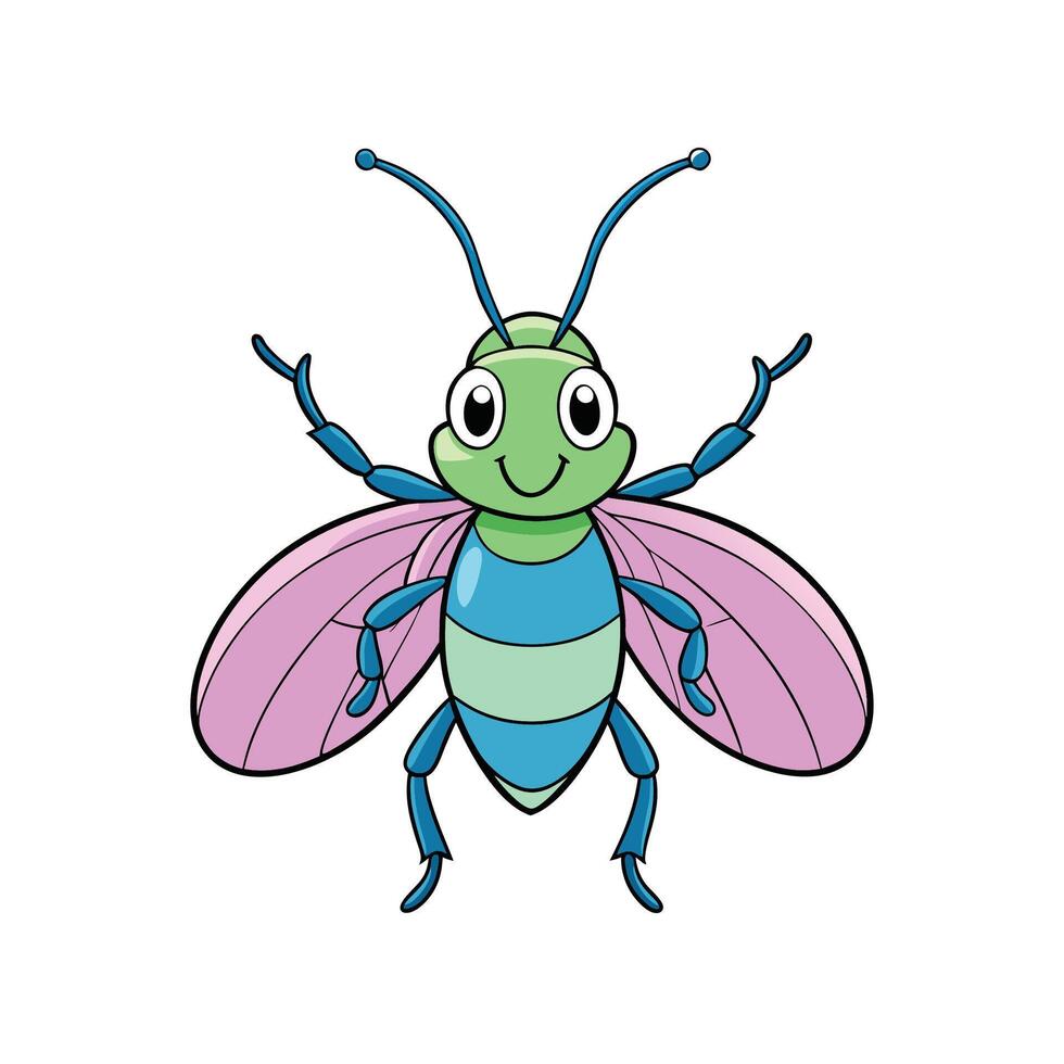 Cartoon insect smiling brightly with open arms and wings vector