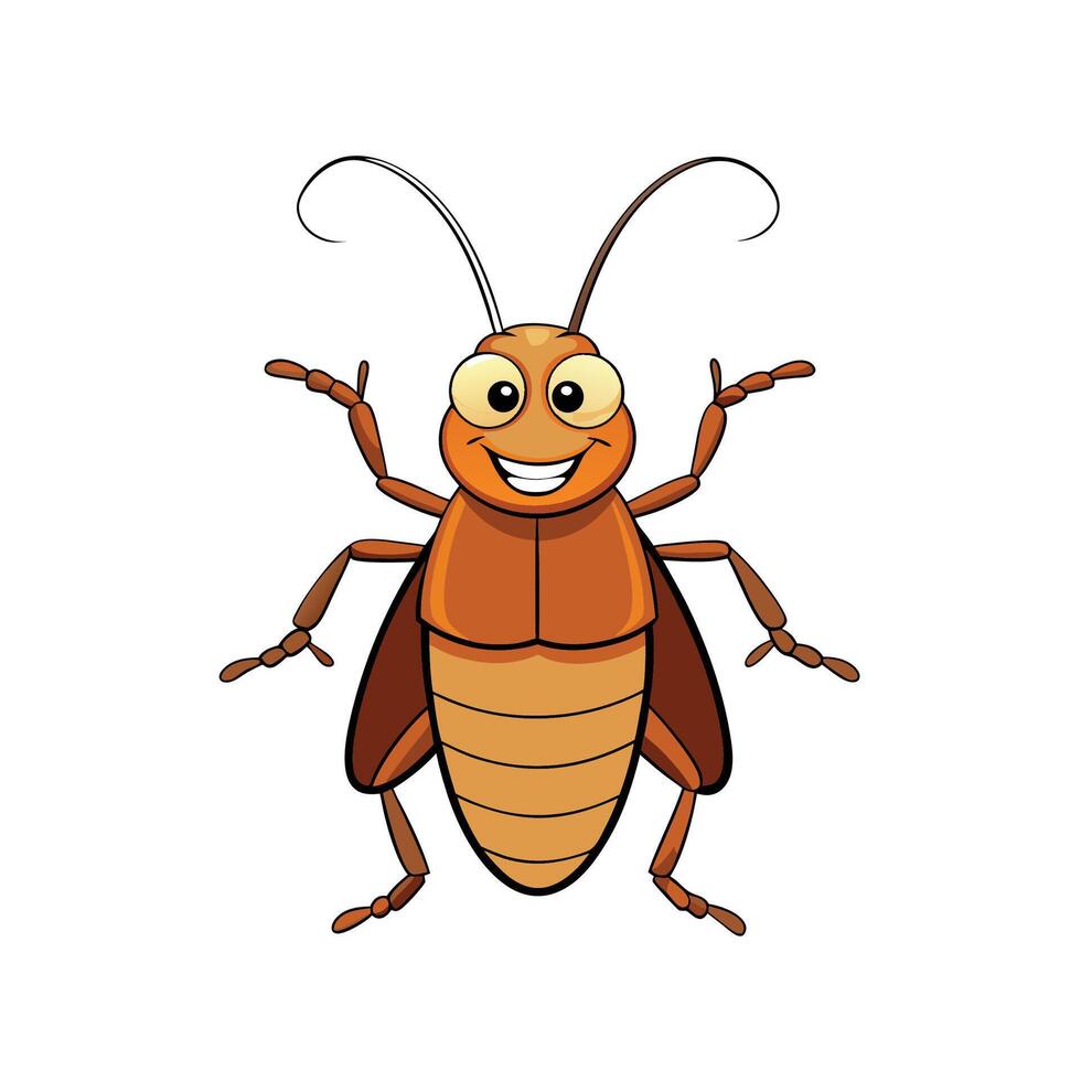 Cheerful cartoon cockroach with a big smile waving its legs vector