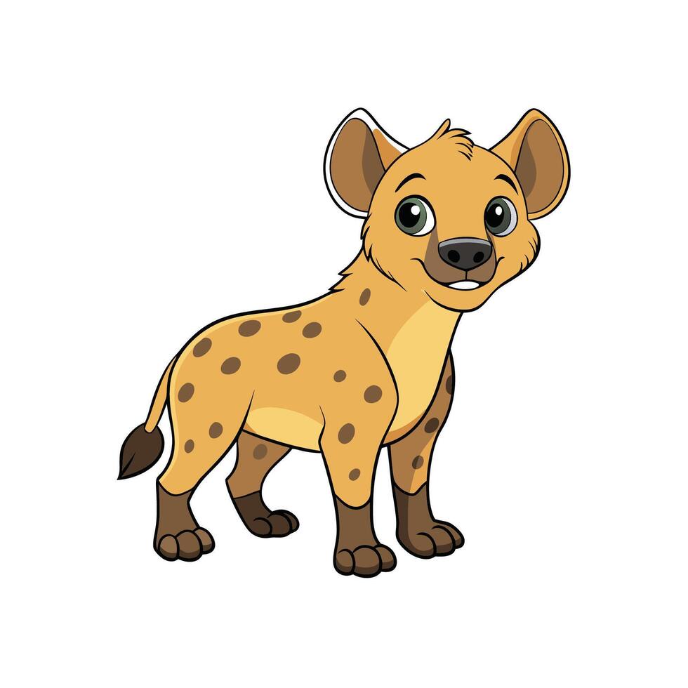 Cute cartoon hyena character standing on white background vector