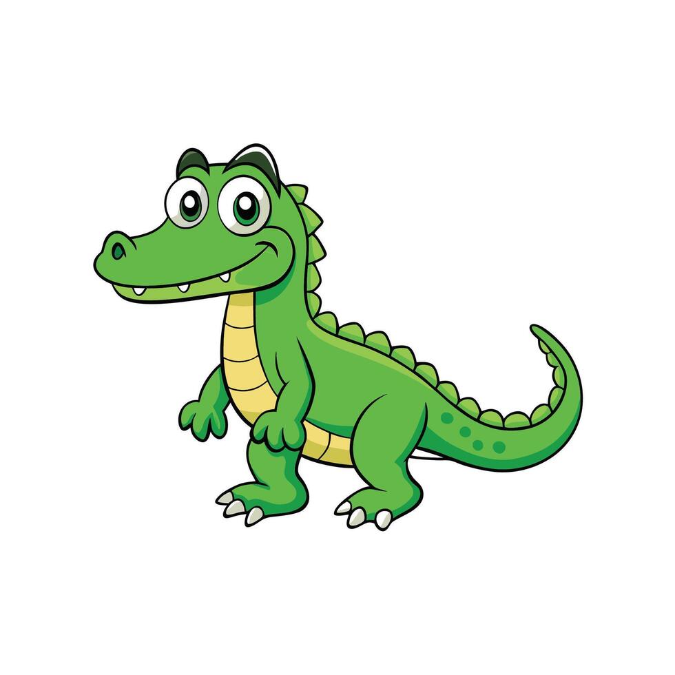 Friendly green cartoon alligator smiling on a white background vector