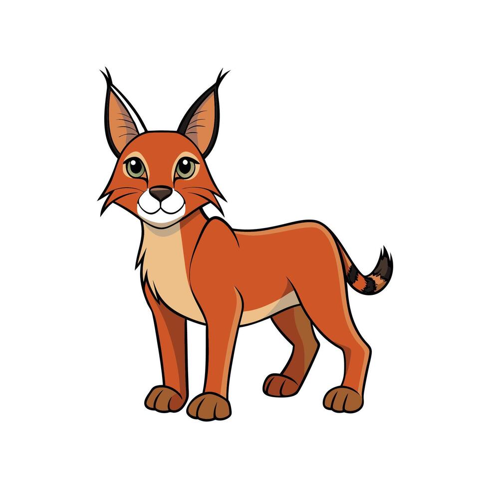 Cartoon Caracal Illustration Standing Posing Isolated on White vector