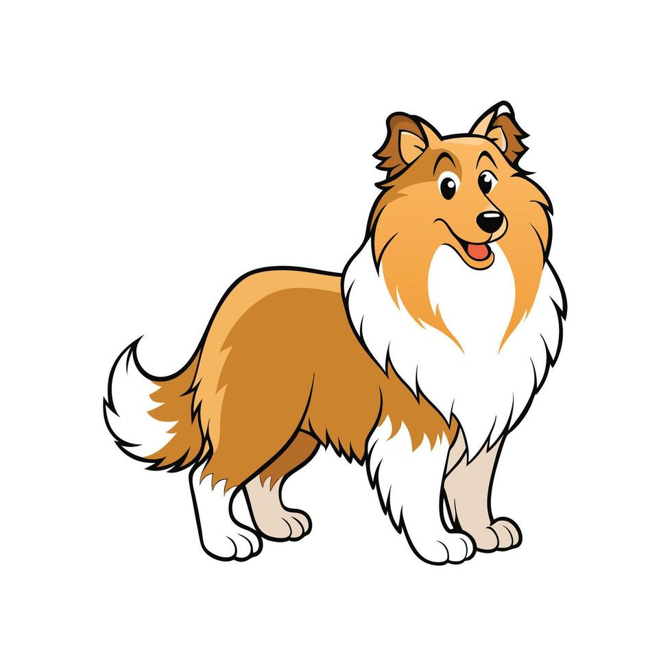 Cartoon Collie Dog Isolated Standing Proudly on White Background vector