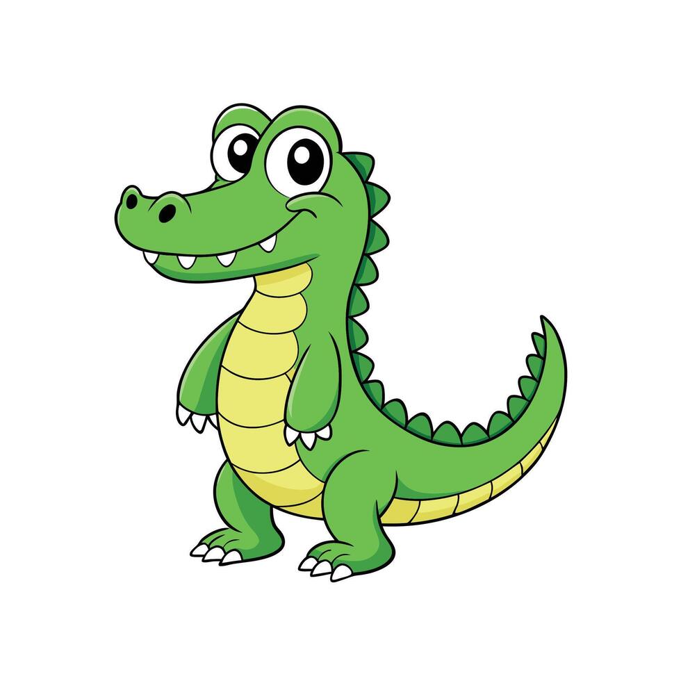 Cartoon alligator standing upright with friendly expression illustration vector