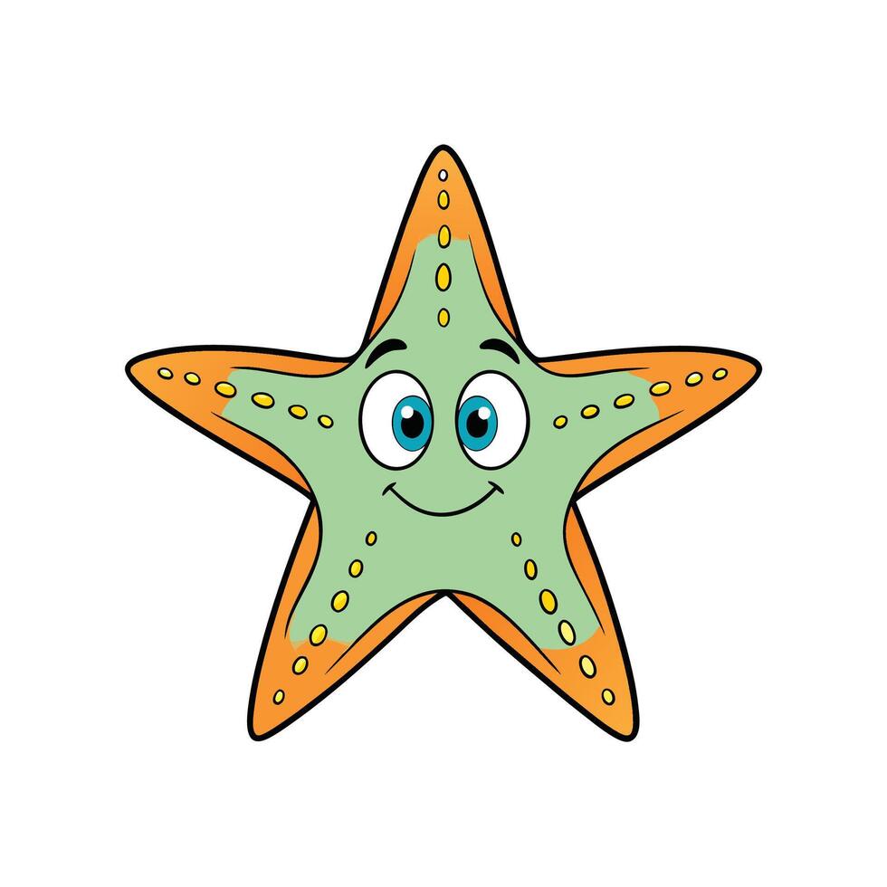 Cartoon starfish character with cheerful expression against white background vector
