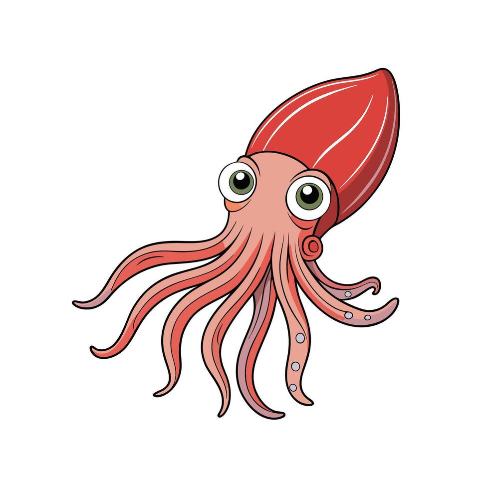 Cartoon squid illustration with tentacles on white background vector