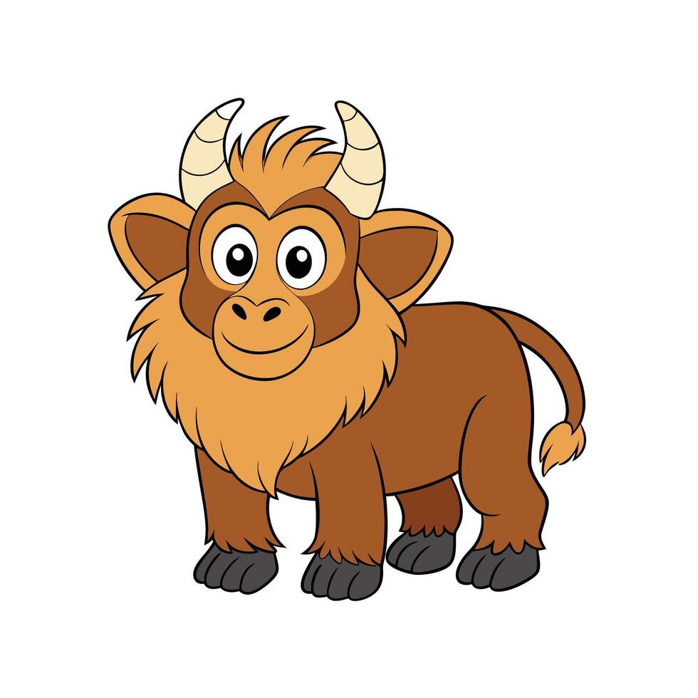 Cartoon brown bull with small horns on white background vector