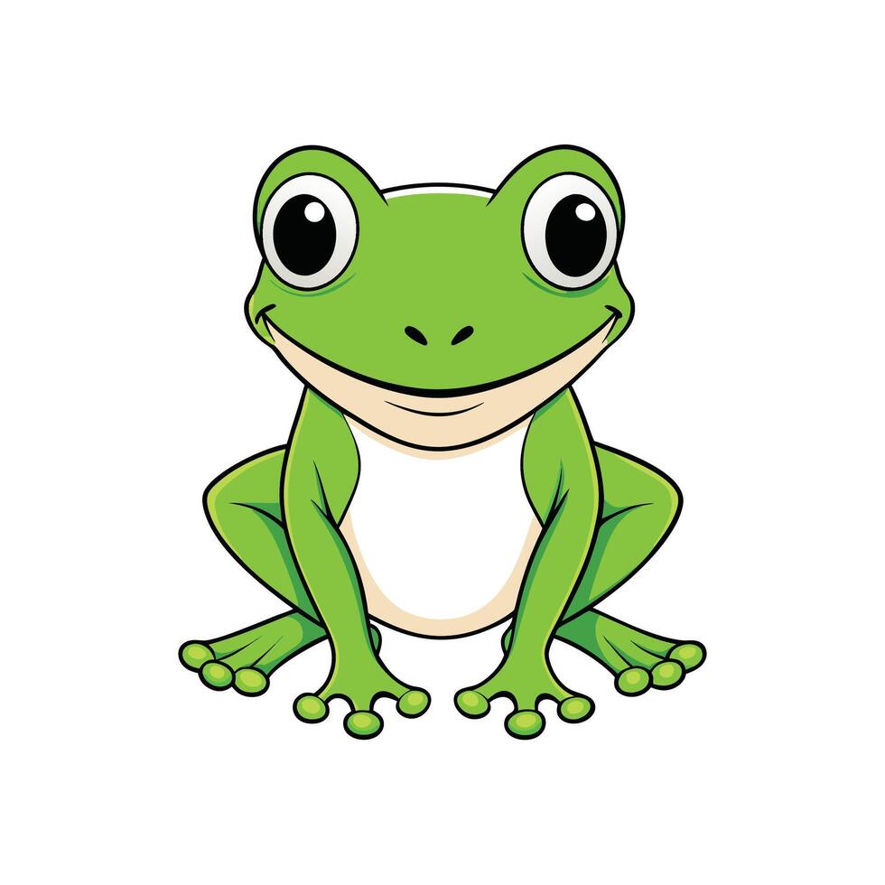 Cute cartoon green frog sitting and smiling friendly expression vector