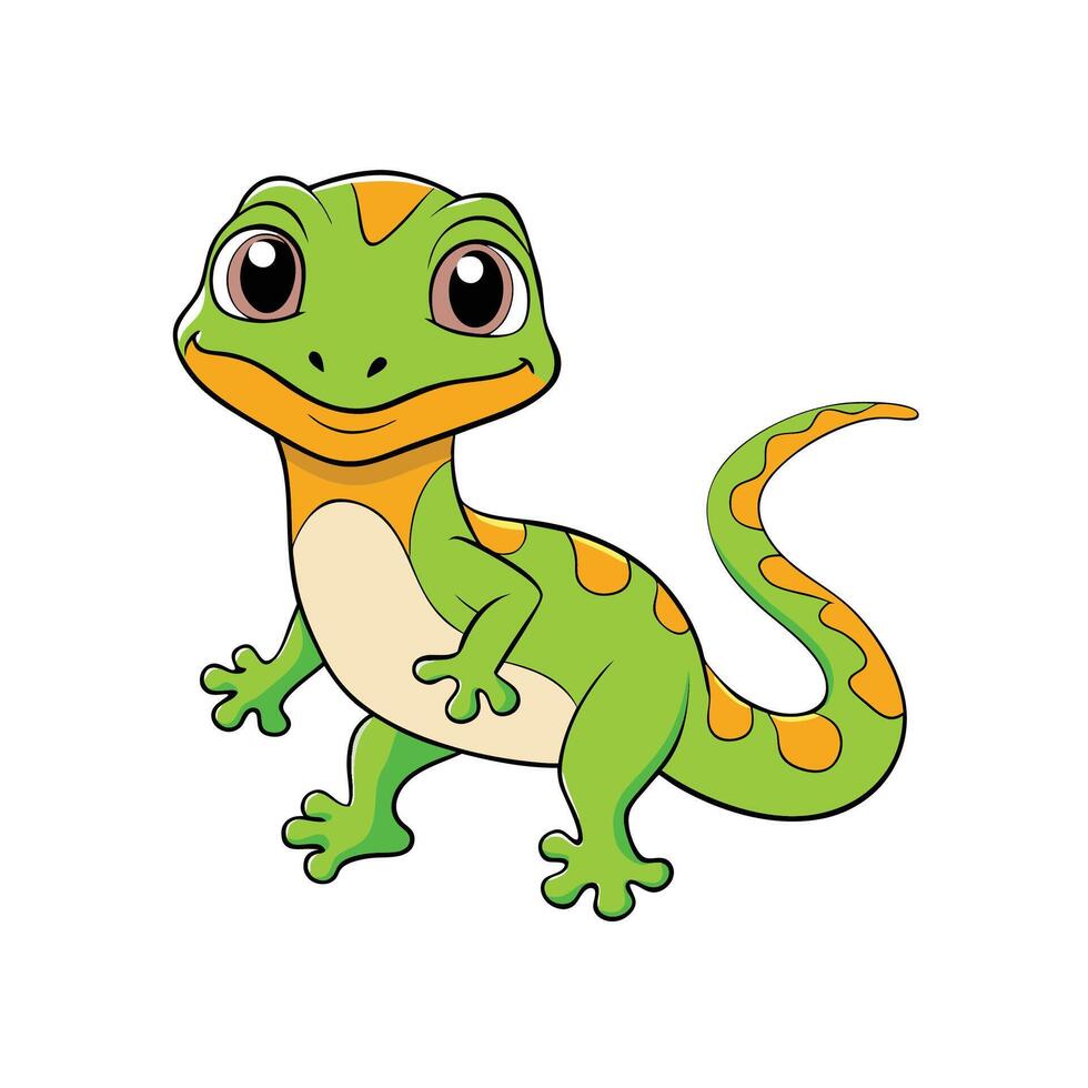Cartoon green lizard standing on a white background illustration vector