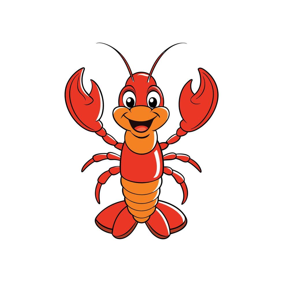 Cartoon lobster character illustration with cheerful expression isolated on white vector